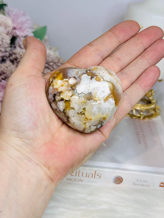 Flower Agate Puffy Heart 158g