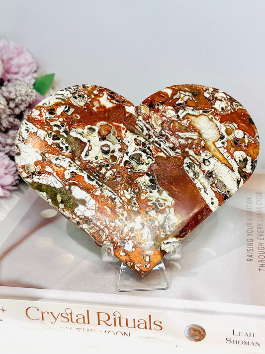 Large Money Agate Carved Heart on Stand 15cm