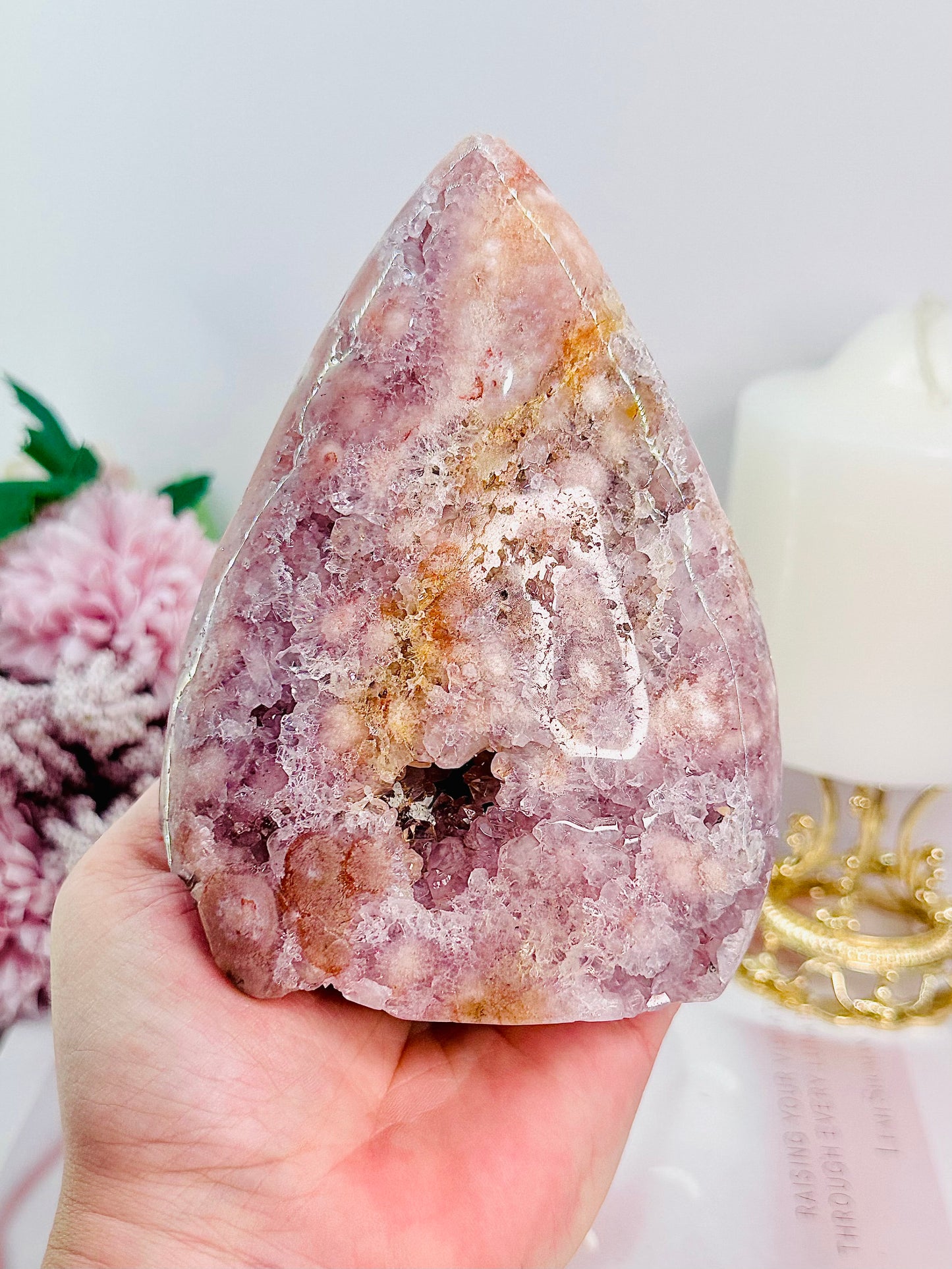 ⚜️ SALE ⚜️ WOW!!! Classy & Absolutely Fabulous Large 13cm 603gram Rare Druzy Pink Amethyst X Flower Agate Freeform | Flame