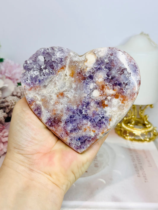 Pink Amethyst Druzy Heart 12cm On Stand