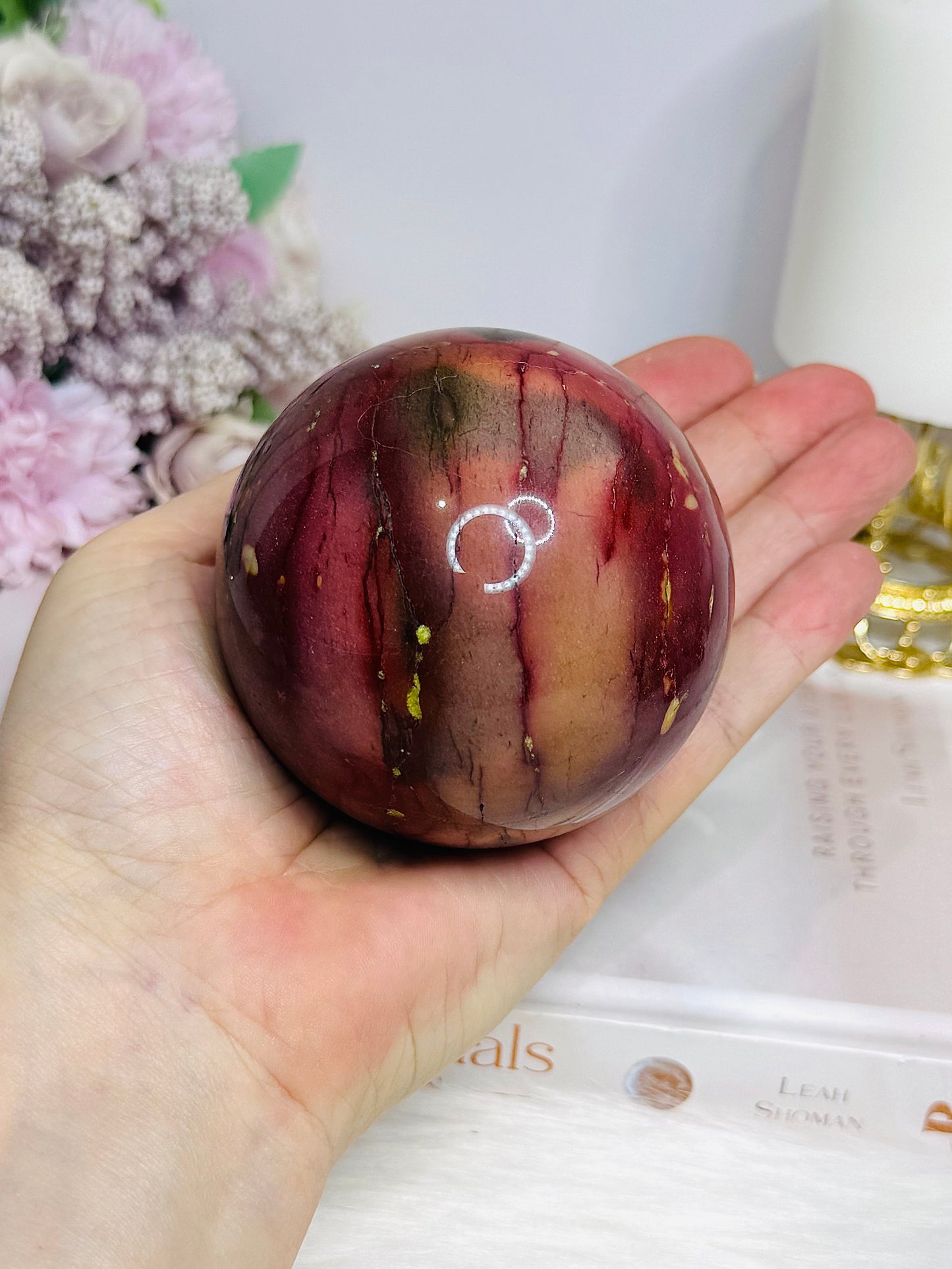 Large Mookaite Jasper Sphere on Stand 494g