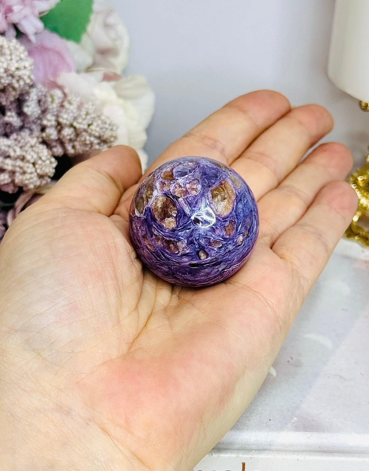 Natural Rare Charoite Sphere On Stand 76g