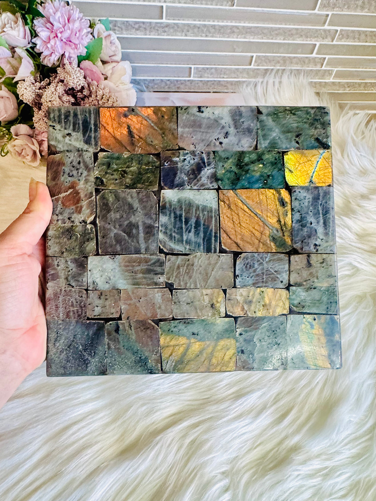 Large Heavy Labradorite Square Slab 22cm 1.57KG