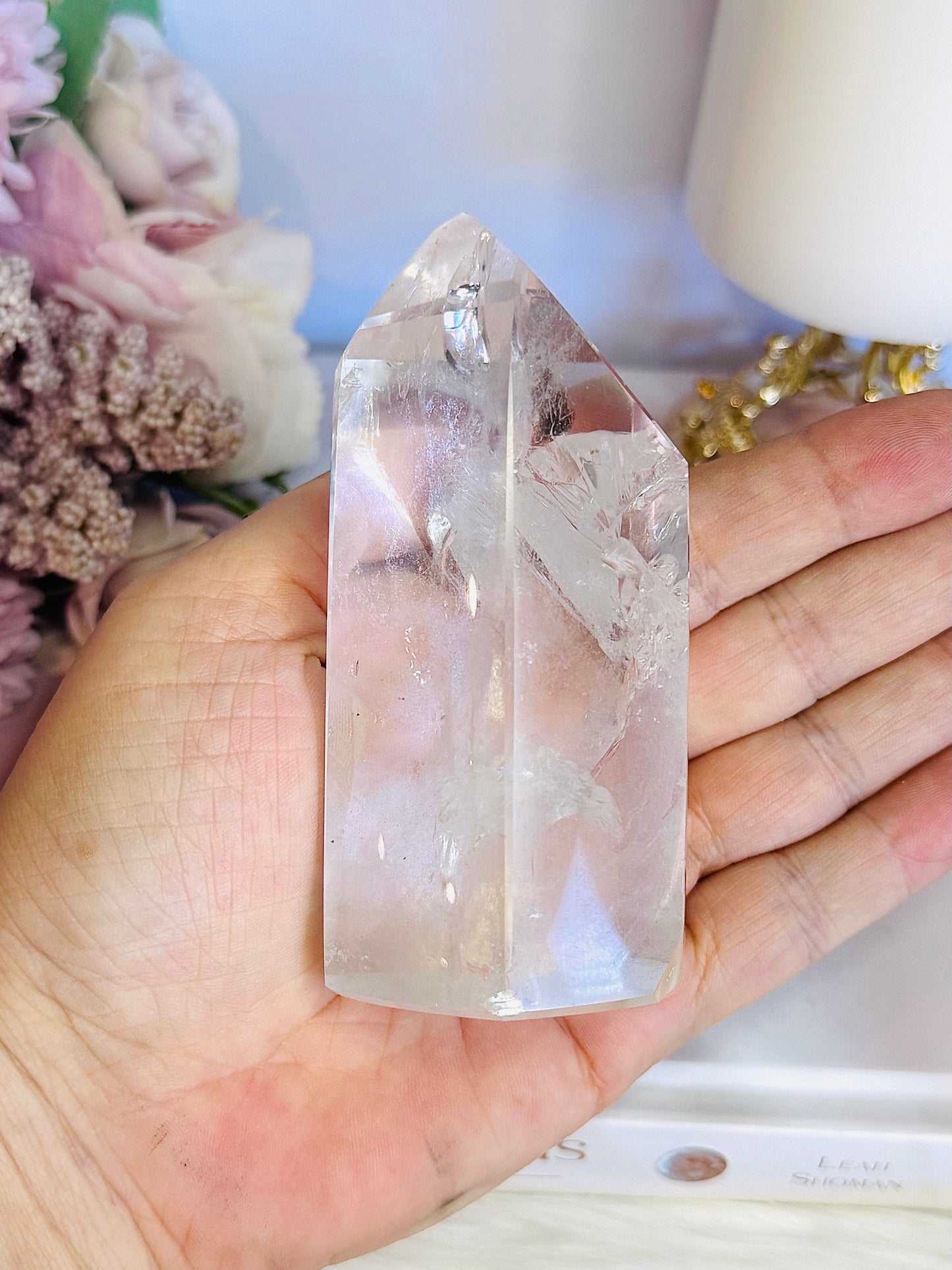 Magical High Grade Clear Quartz Tower 10cm with Stunning Rainbows