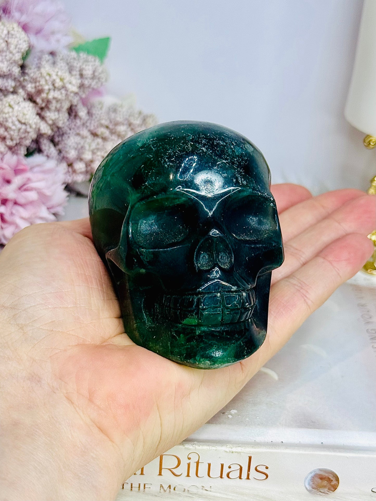 Large Green Fluorite Carved Skull 8cm 544g