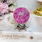 Pink Fire & Ice Crackle Quartz Sphere (dyed) On Stand 157g