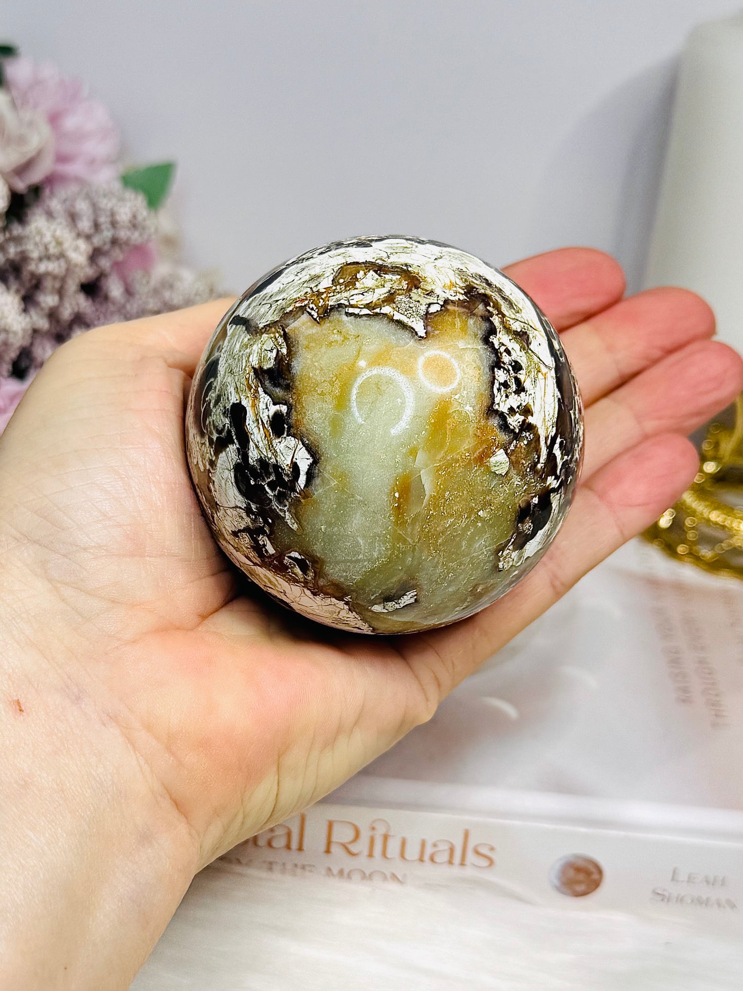 Large Money Agate Sphere on Stand 399g