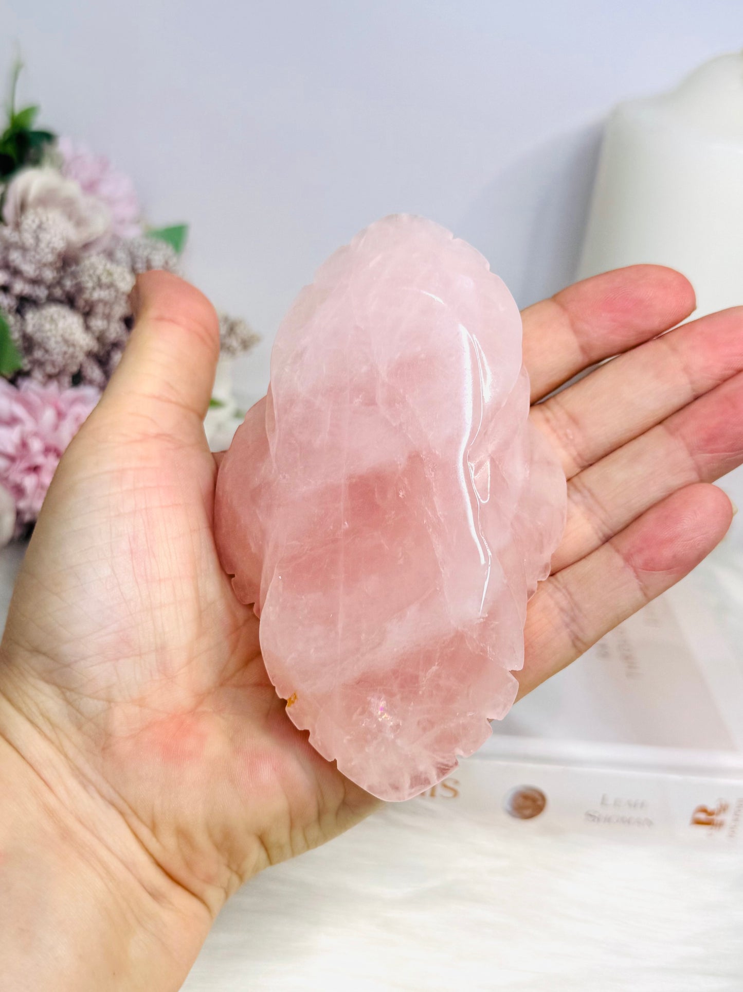Large Rose Quartz Carved Rose 11cm