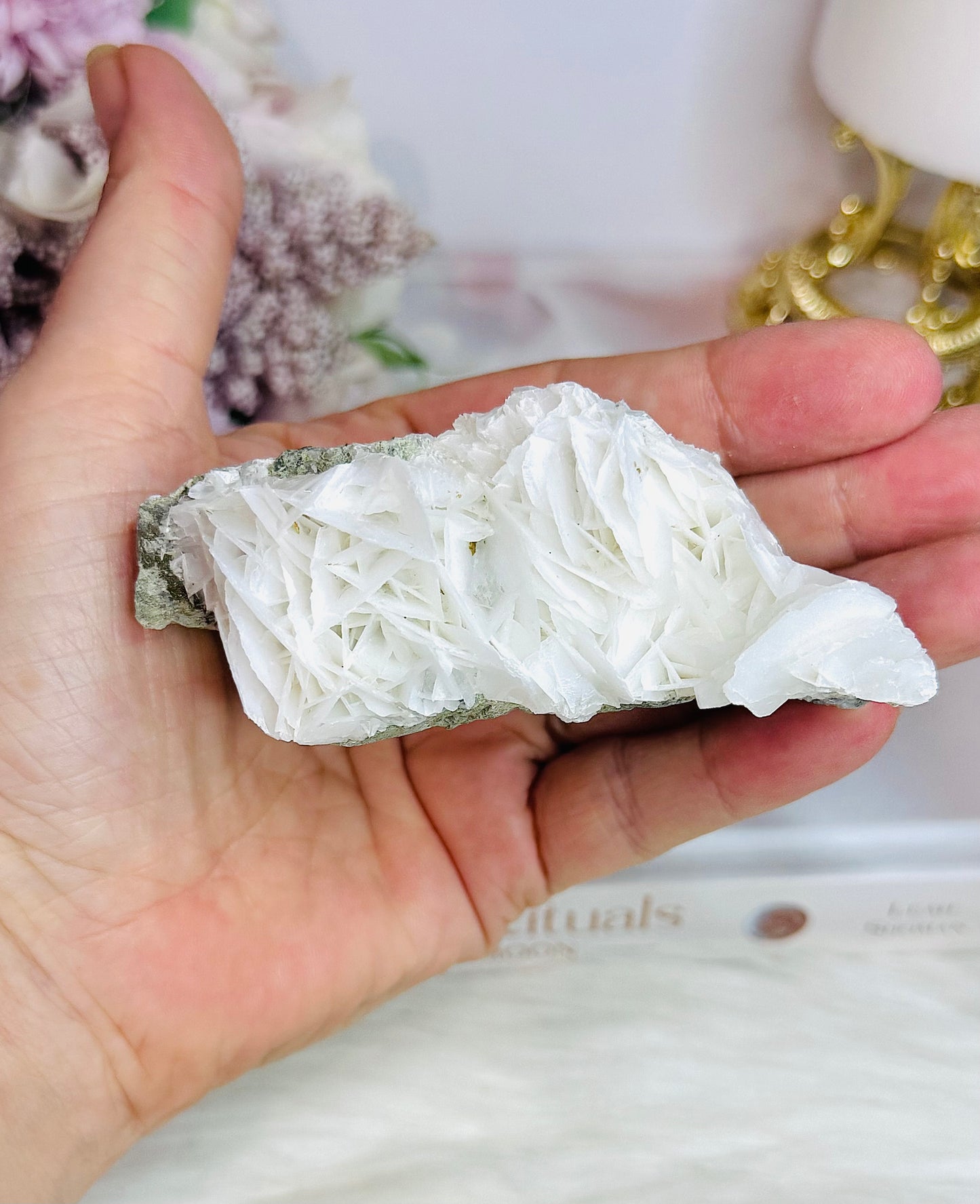 Natural White Rose Calcite Specimen 9cm