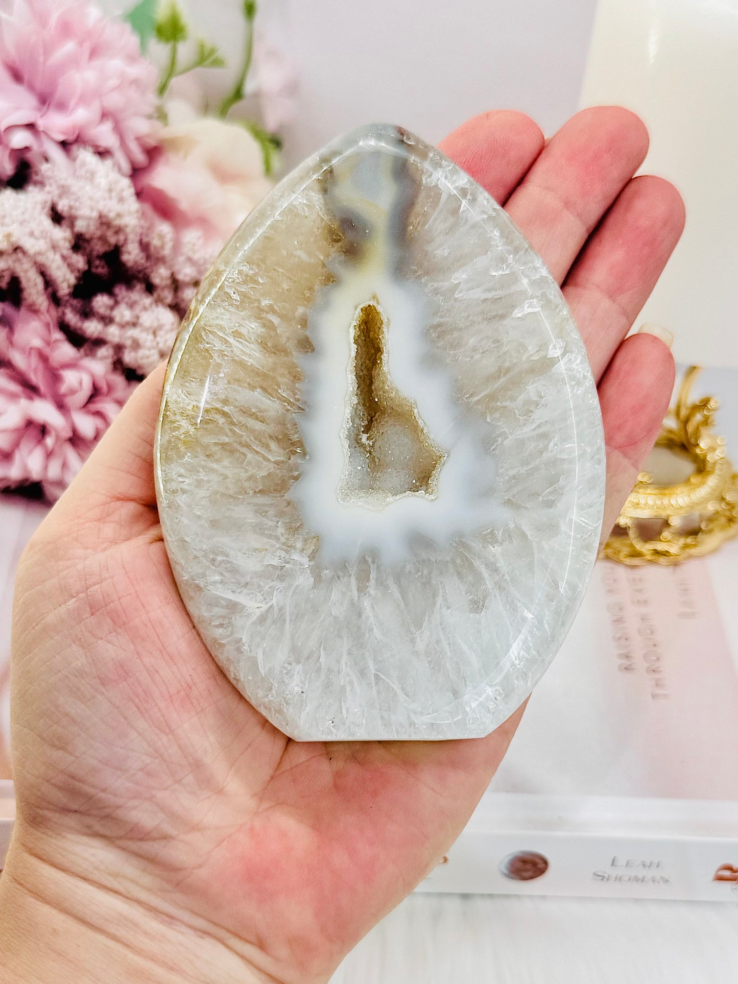 Absolutely Incredible Large Carved & Polished Sugar Druzy Agate Freefrom From Brazil 327grams