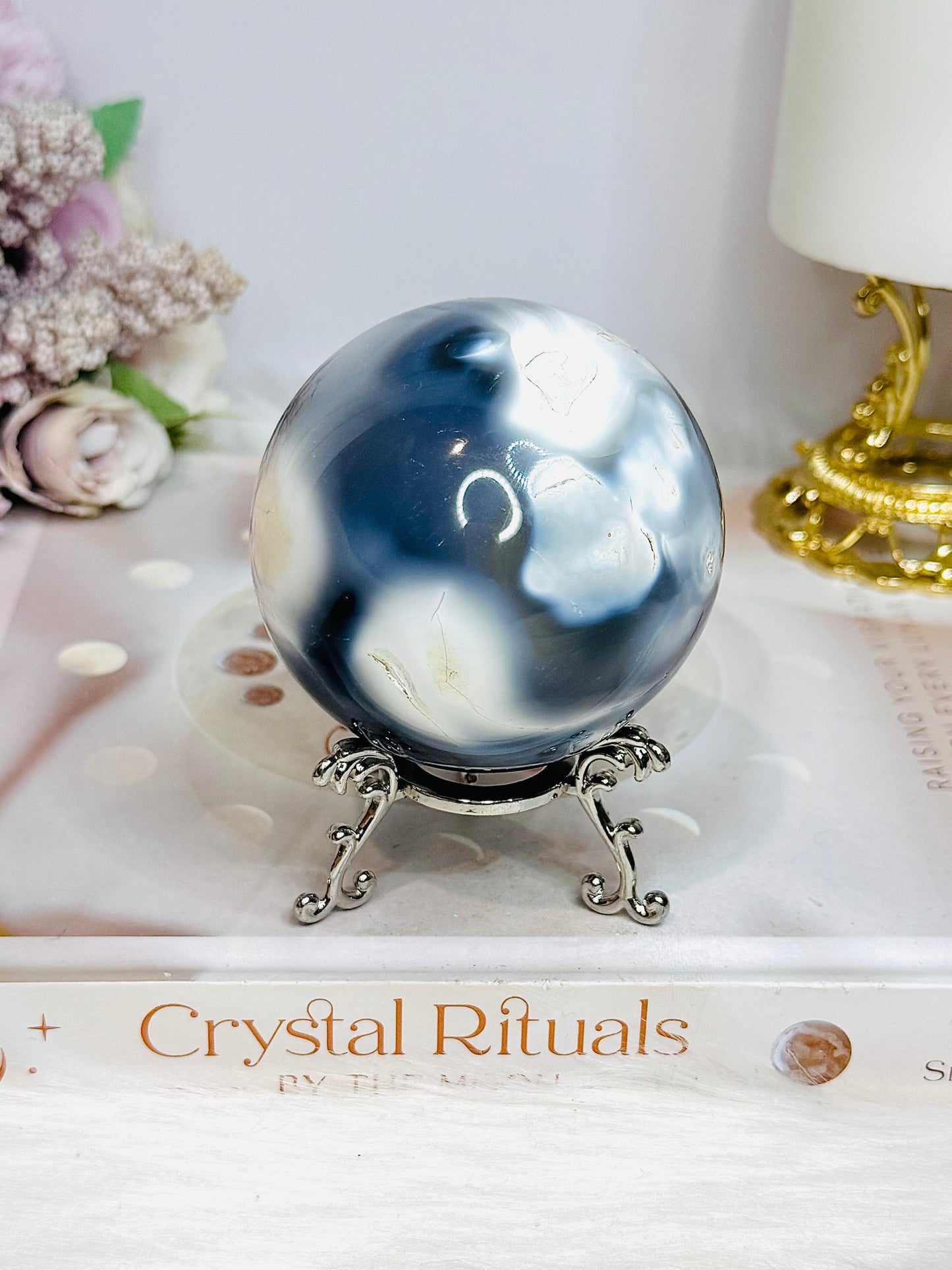 Large Orca Agate Sphere on Stand 379g