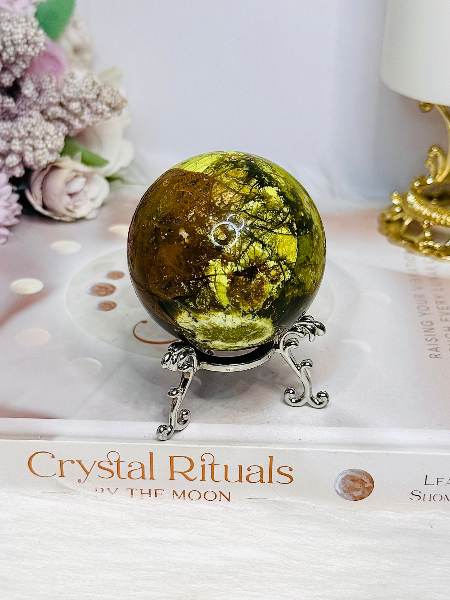 Natural Green Opal Sphere on Stand 220g