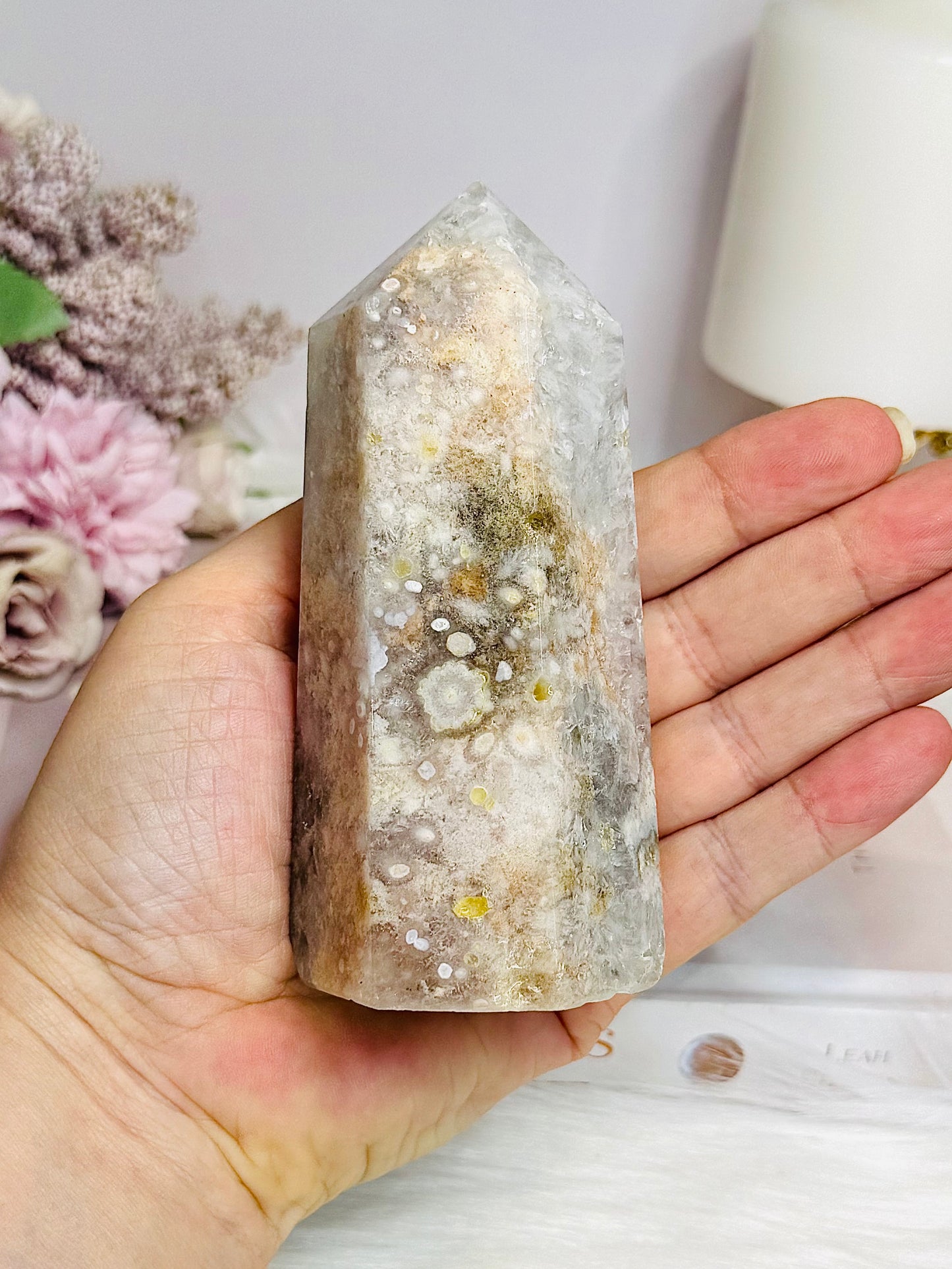 Chunky Flower Agate Tower 11cm