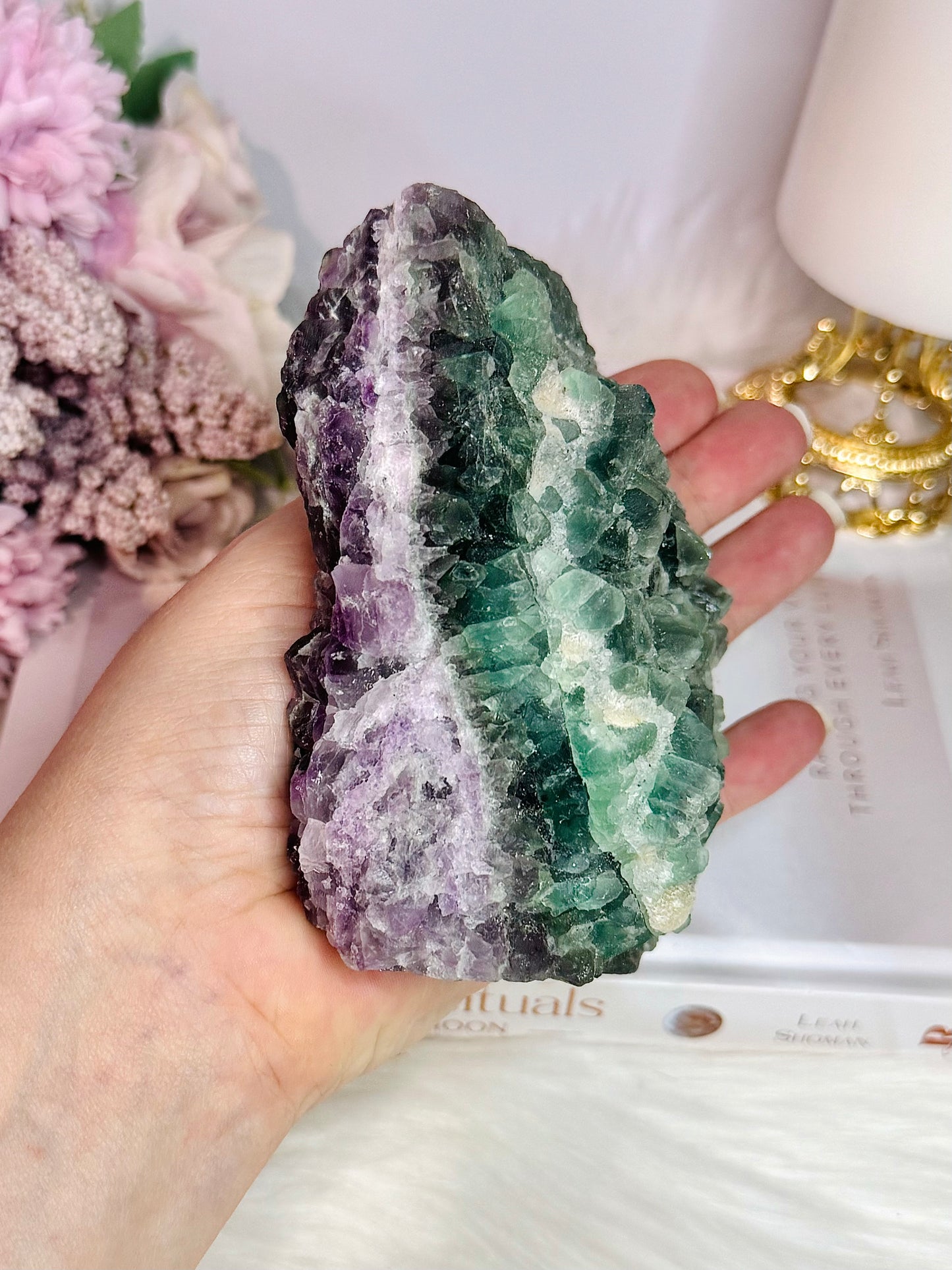 Natural Raw Large Fluorite Specimen Green & Purple Tiered 12cm 716grams