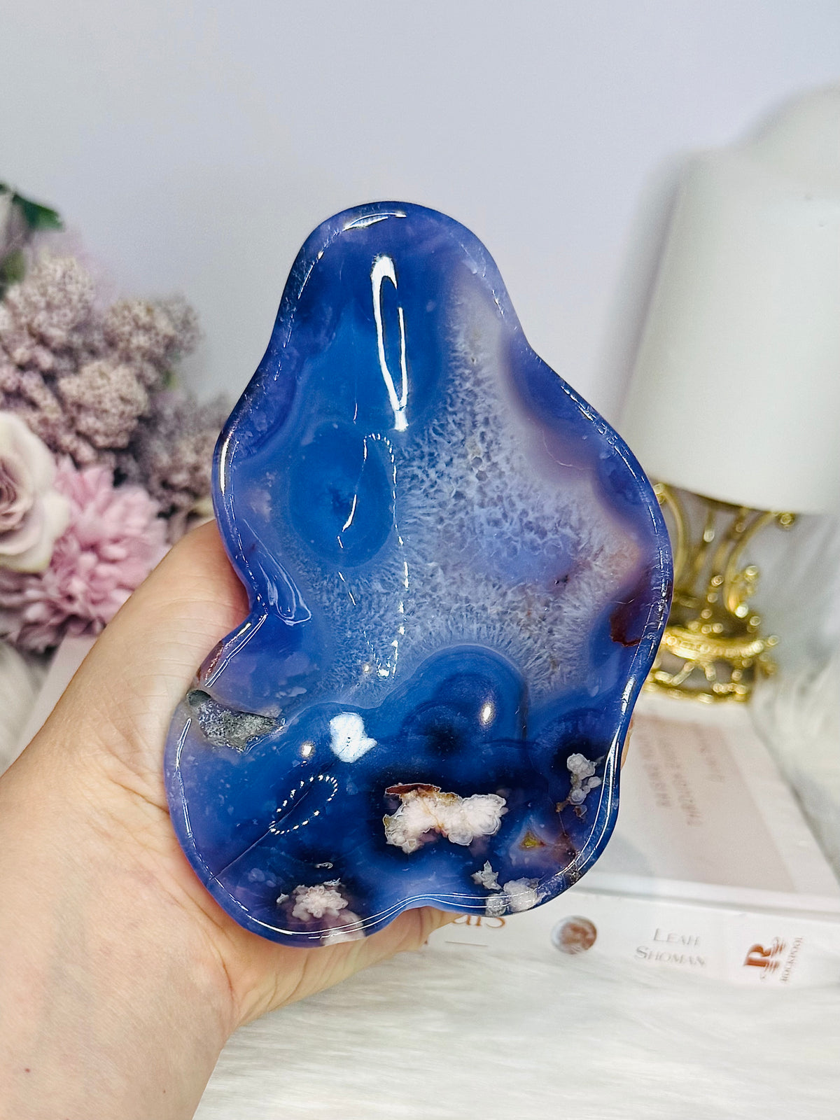 High Grade Blue Flower Agate Bowl 13cm 265g
