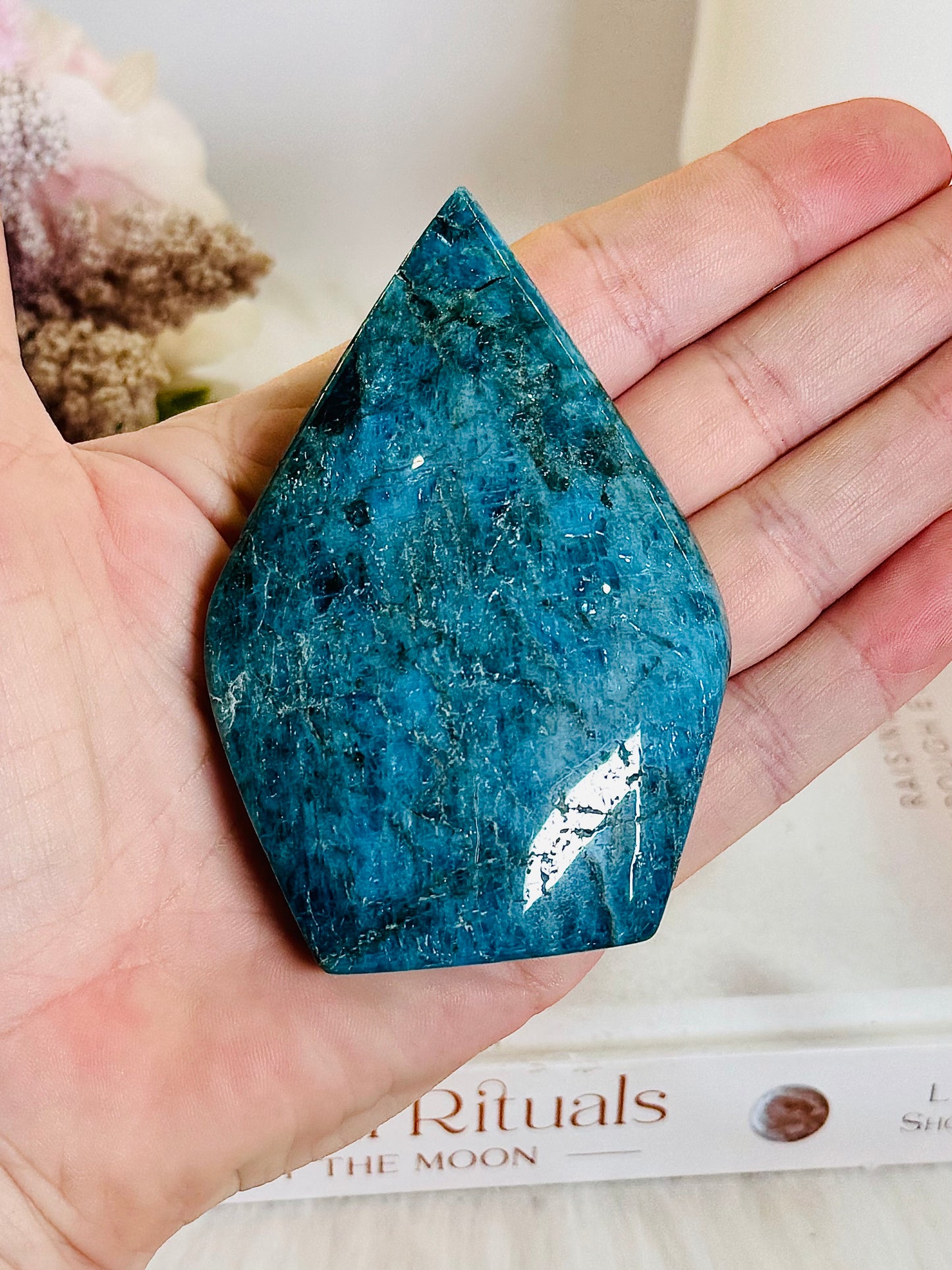 Beautiful Blue Apatite Carved Flame 8cm