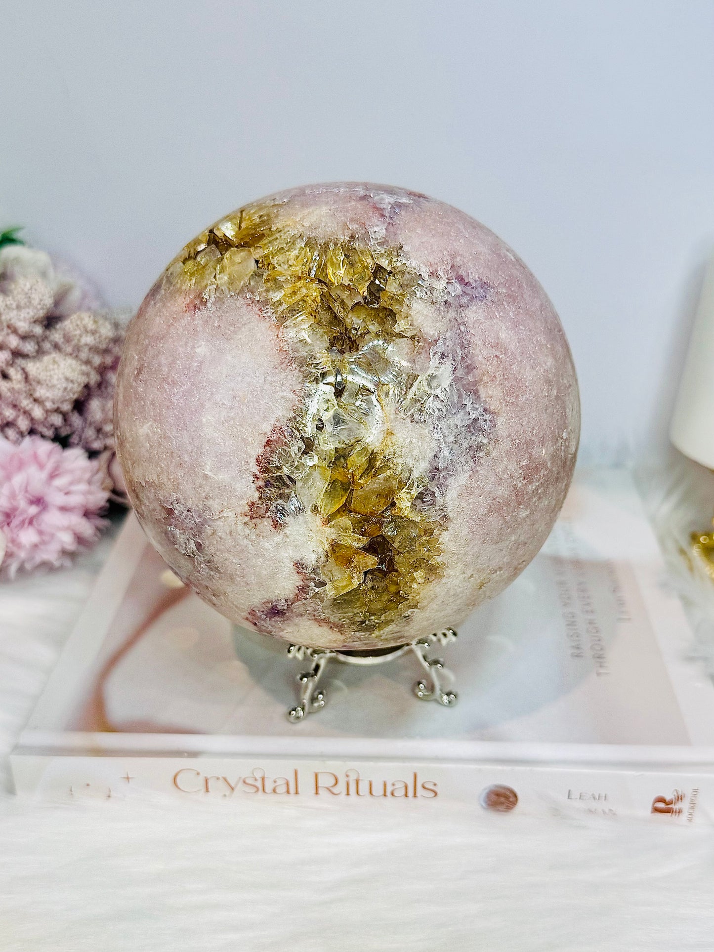 A Collectors Piece ~ Huge Druzy Pink Amethyst High Grade Sphere On Stand 2.7KG 12cm