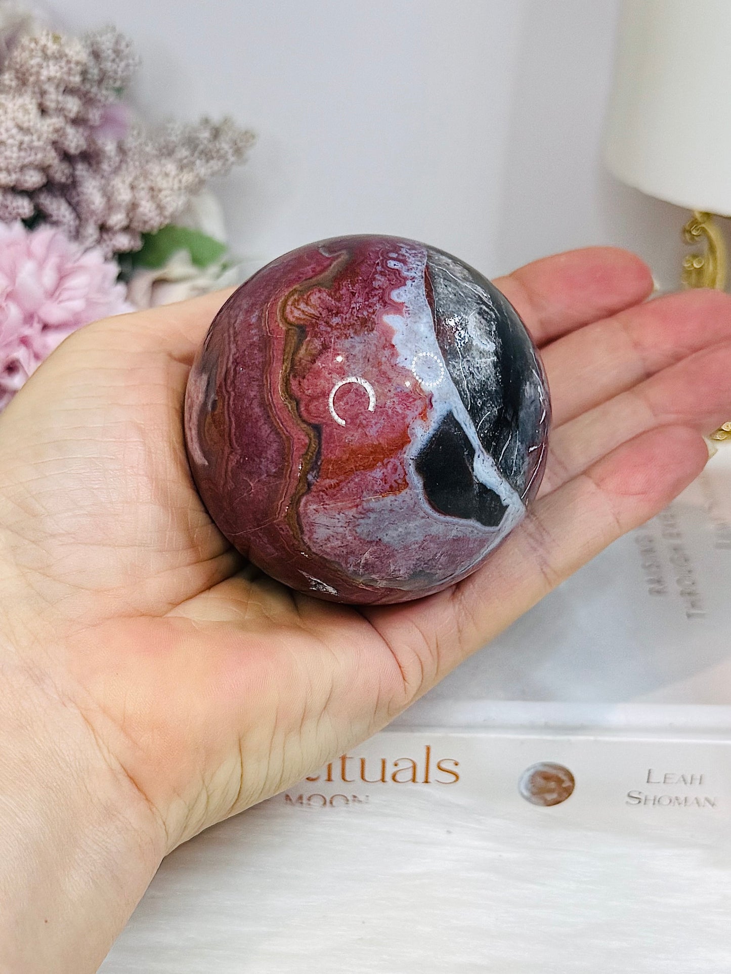 High Grade Mexican Lace Agate Sphere on Stand 334g for