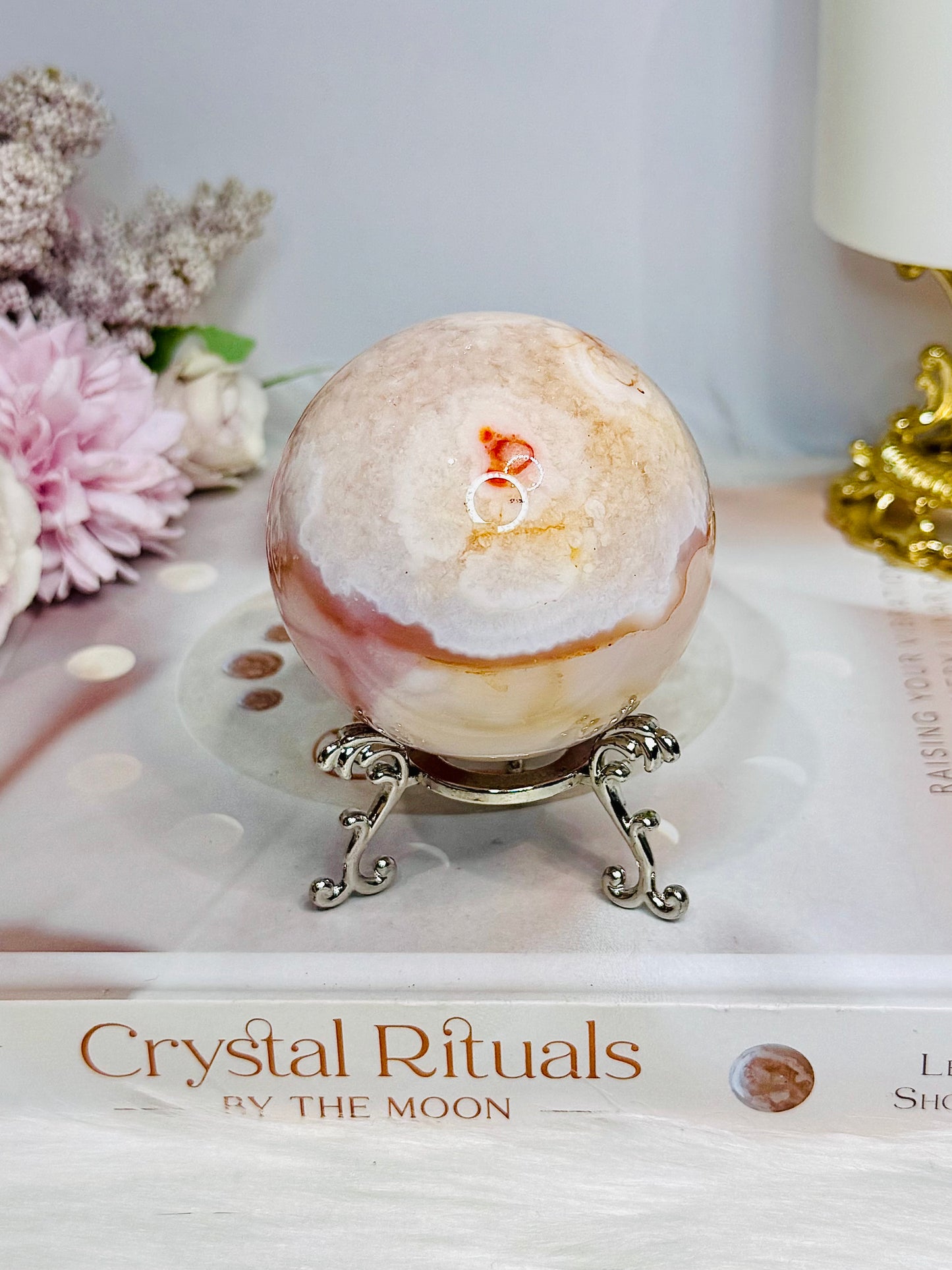Flower Carnelian Large Sphere on Stand 327g