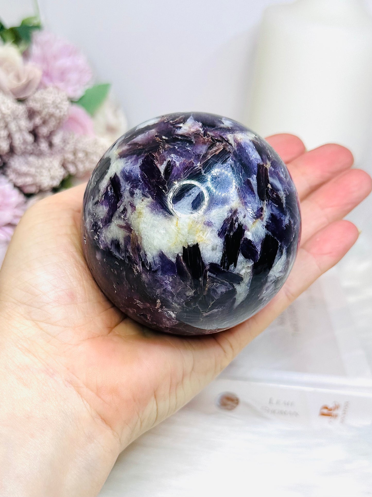 Large Lepidolite | Purple Mica Sphere on Stand 629g