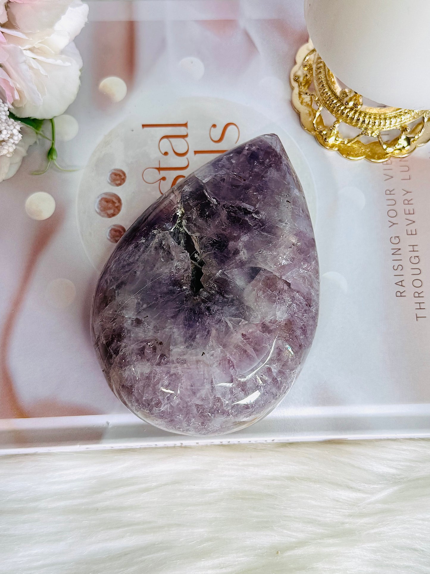 Fabulous Large 618gram Druzy Amethyst Chunky Carved Tear Drop | Flame From Brazil