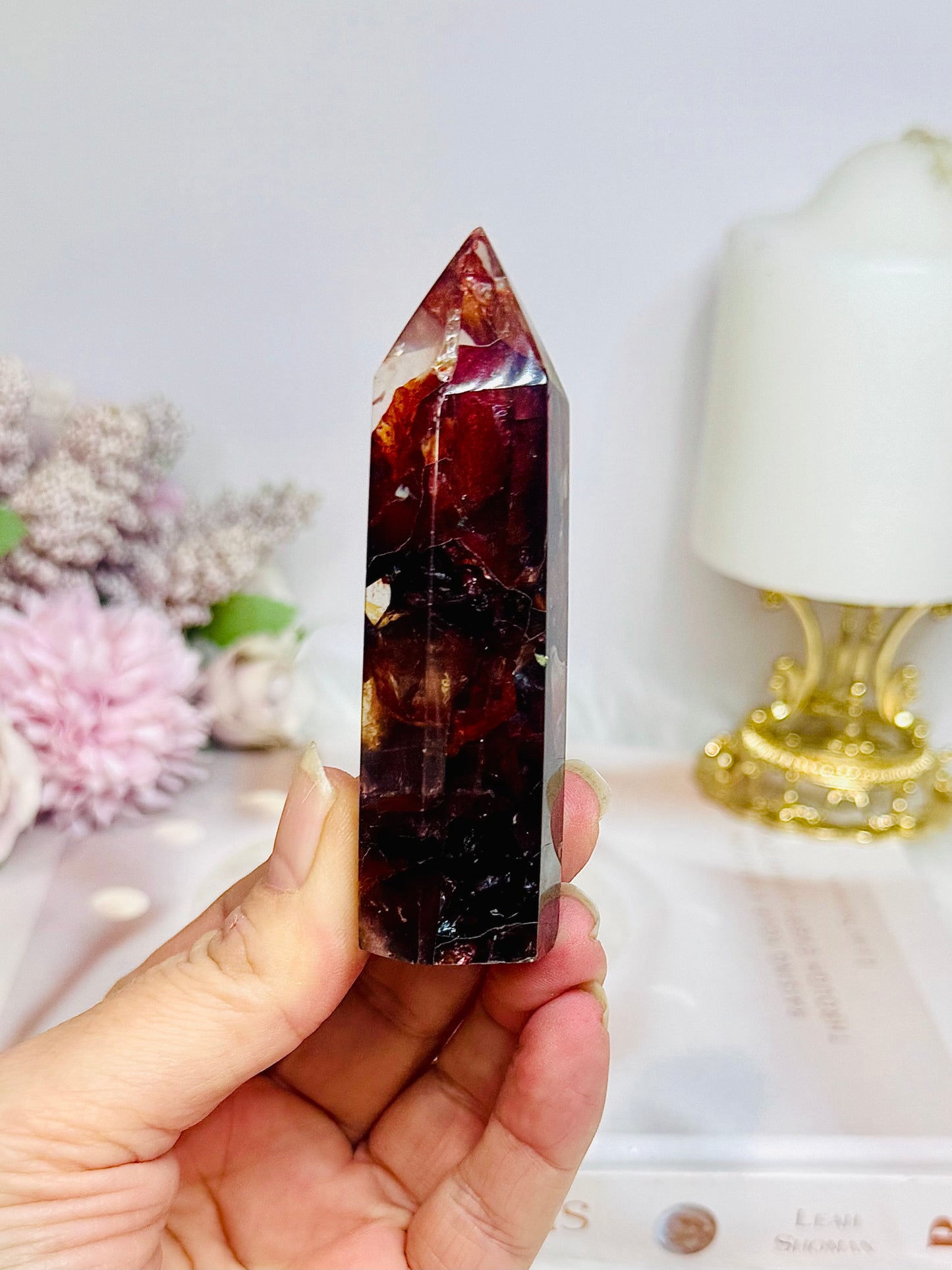 High Grade Fire Quartz Tower with Rainbows 8.5cm