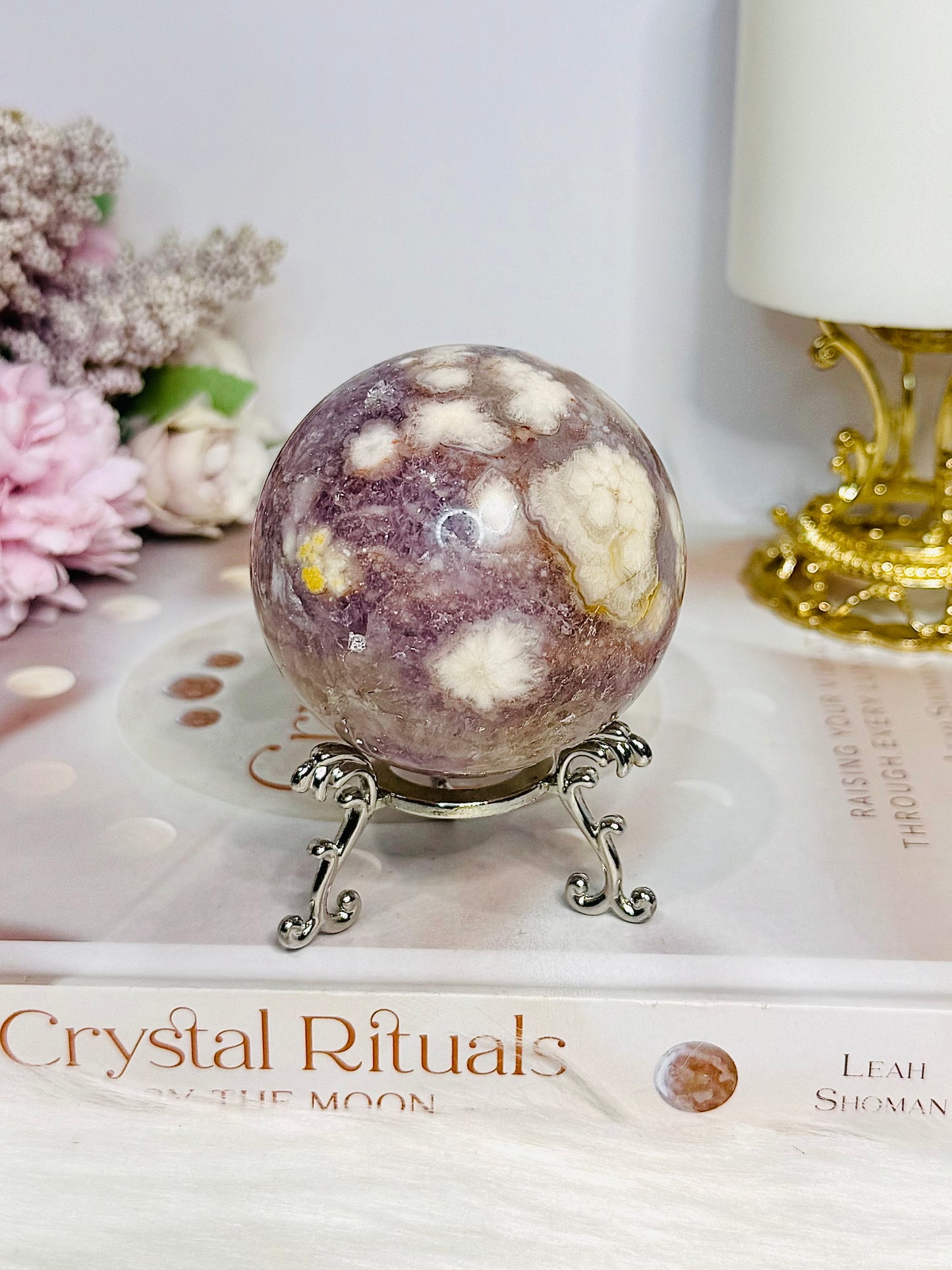 High Grade Pink Amethyst Druzy Sphere on Stand 288g