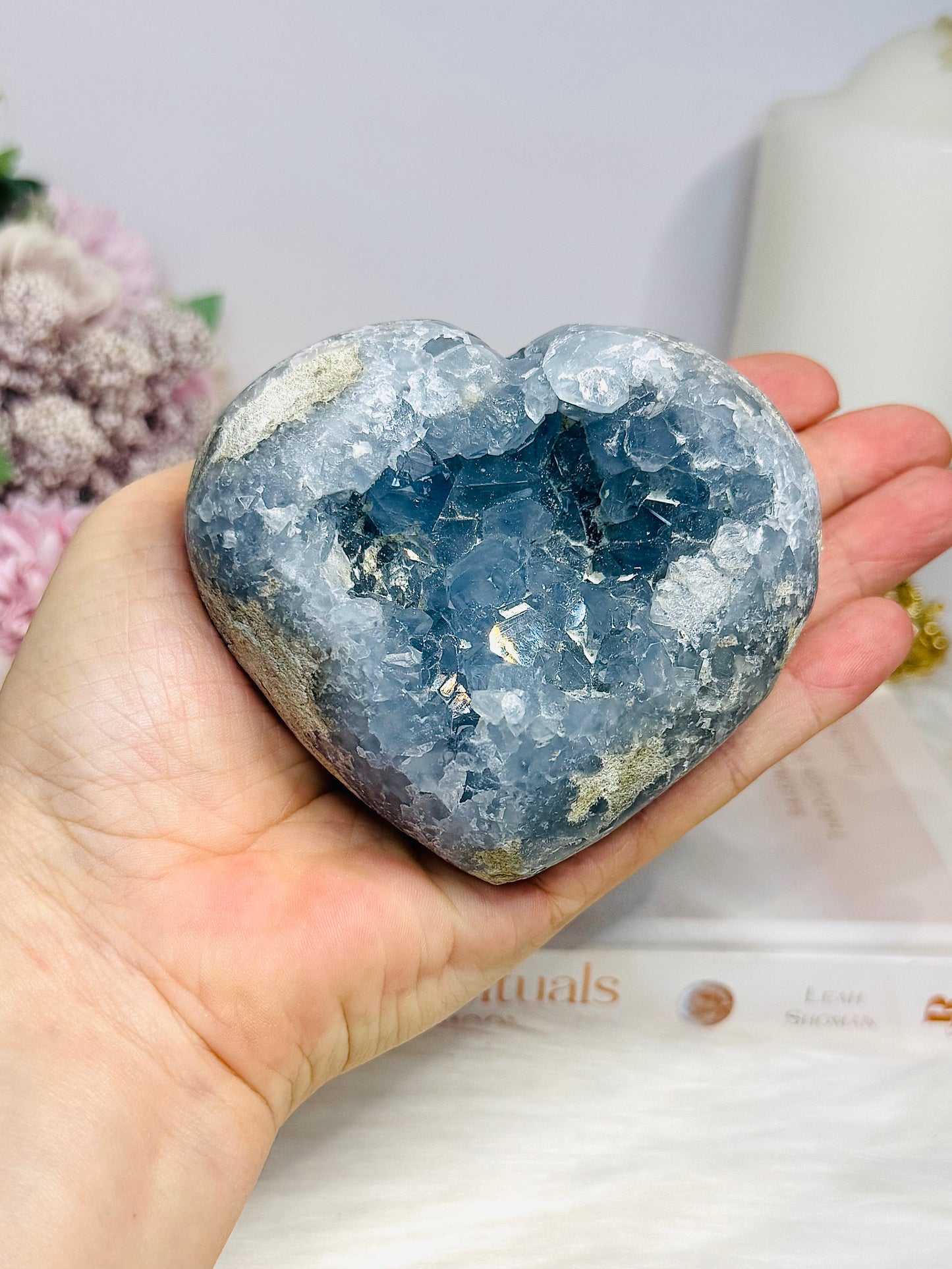 High Grade Blue Celestite Druzy Heart 9cm 663g