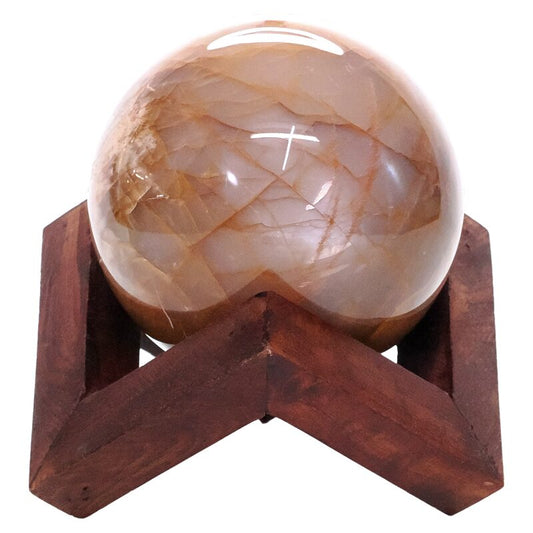 Large Peach Moonstone Sphere on Timber Stand 1.2KG