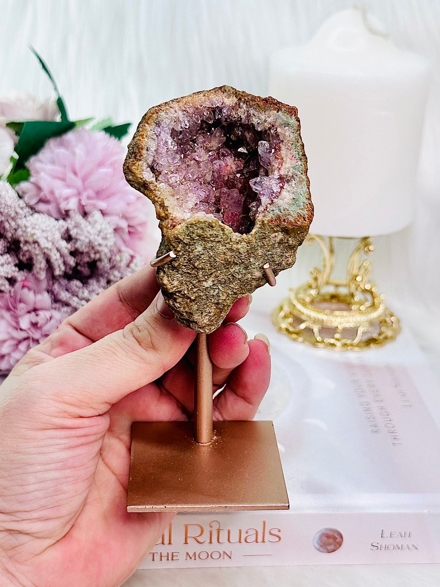 Simply Spectacular Pink Amethyst Druzy Geode on Rose Gold Stand From Brazil 11.5cm