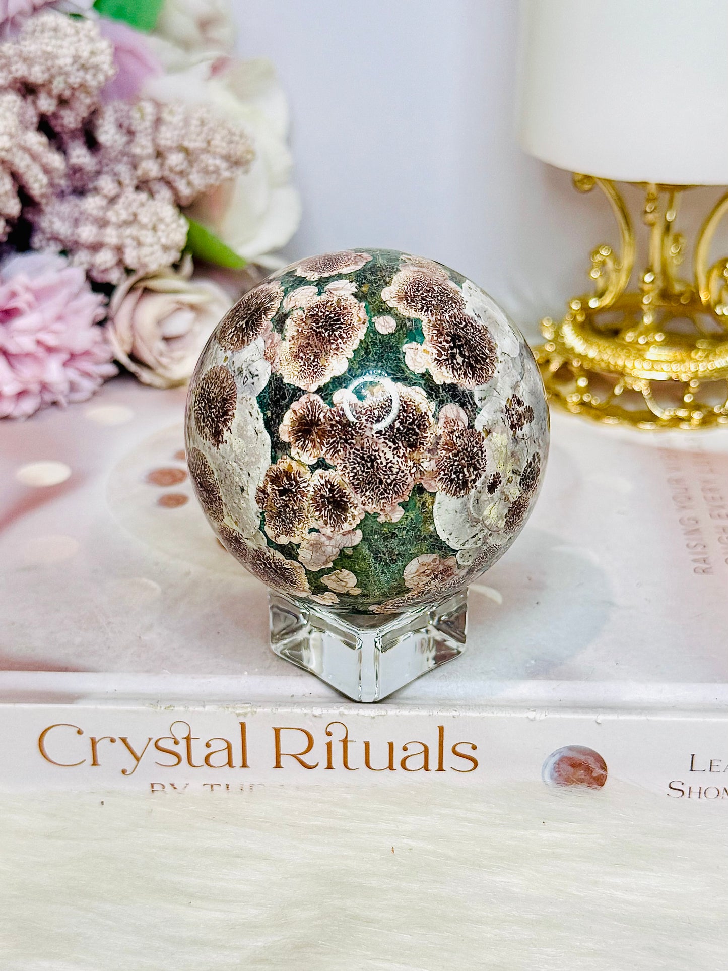 Green Sakura Jasper Sphere On Stand 320g