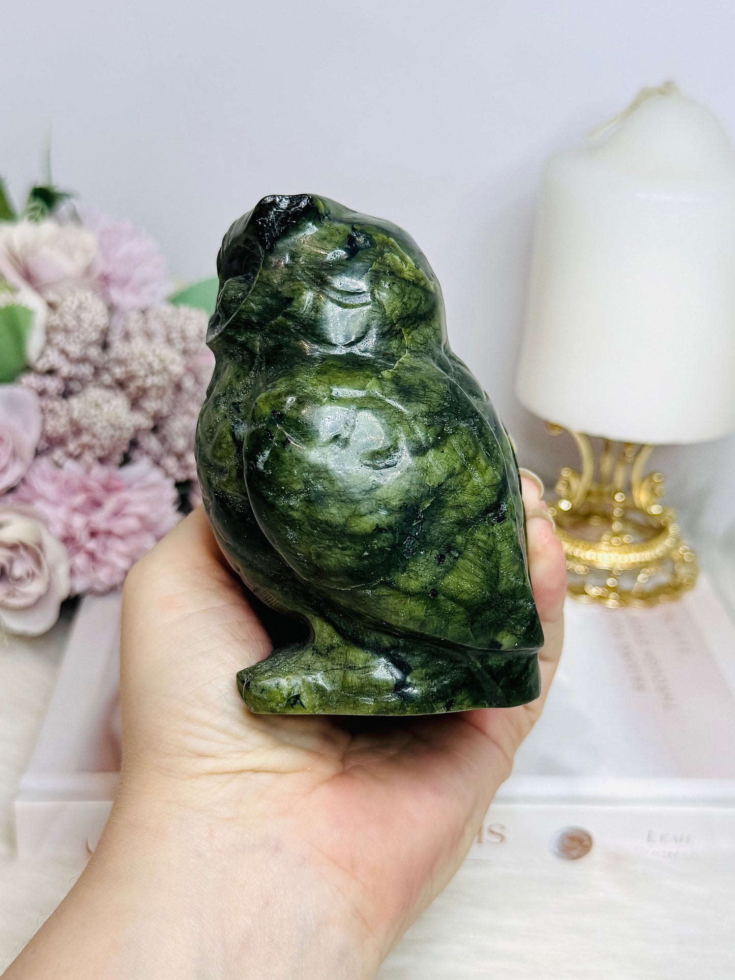 Large Green Jade Owl 11cm 643g
