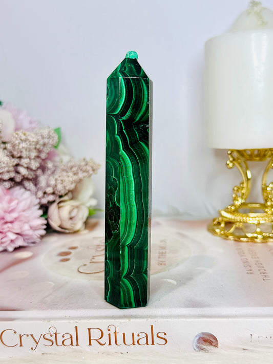 AAA High Grade Natural Malachite Tower From Congo 12cm