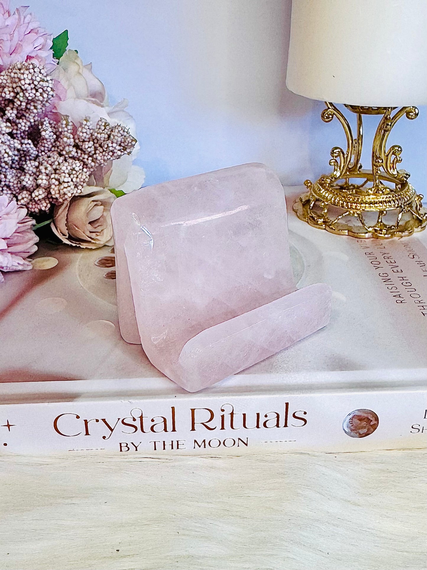 Rose Quartz Carved Phone Stand | Holder