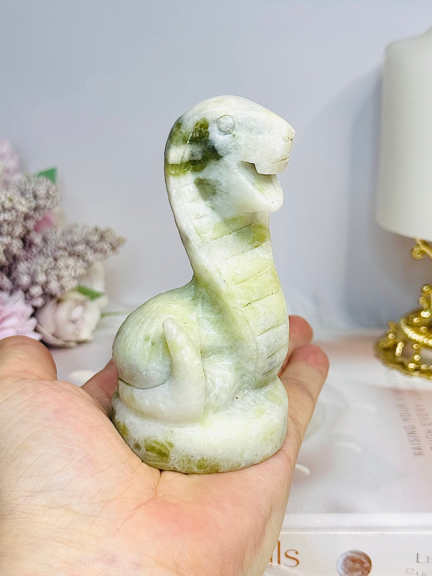 Green Jade King Cobra Snake Carving 9.5cm 243g