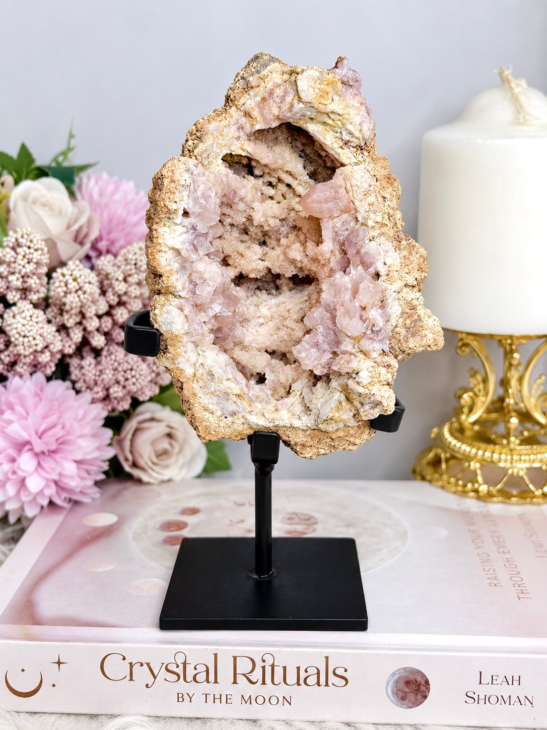 Large Pink Amethyst Druzy Geode On Stand From Brazil 904g