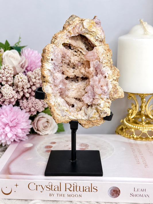 Large Pink Amethyst Druzy Geode On Stand From Brazil 904g