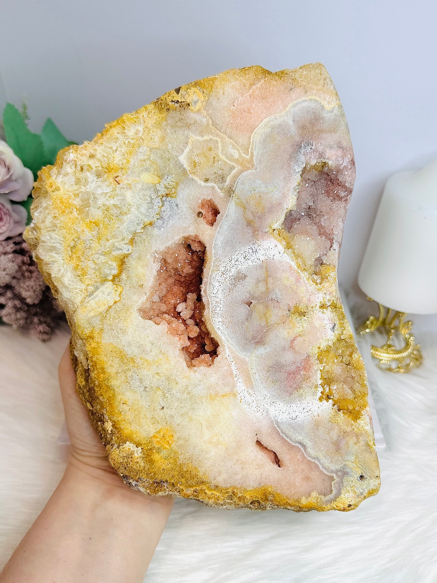 Chunky Pink Amethyst Druzy Slab On Stand 21cm 1.8KG