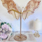 Stunning Large 29cm Pink Amethyst Carved Butterfly Wings On Gold Stand From Brazil