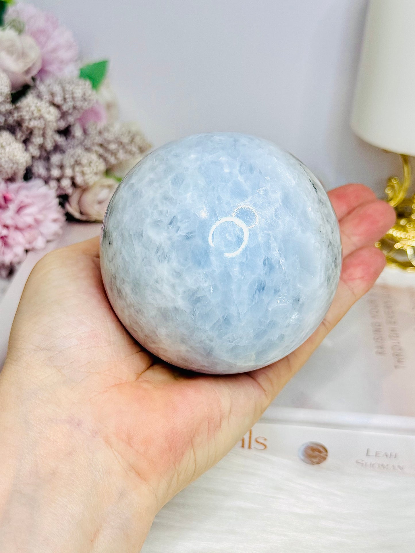 Large Blue Calcite Sphere on Stand 667g