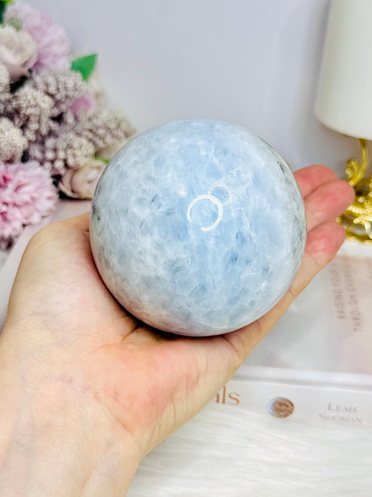 Large Blue Calcite Sphere on Stand 667g