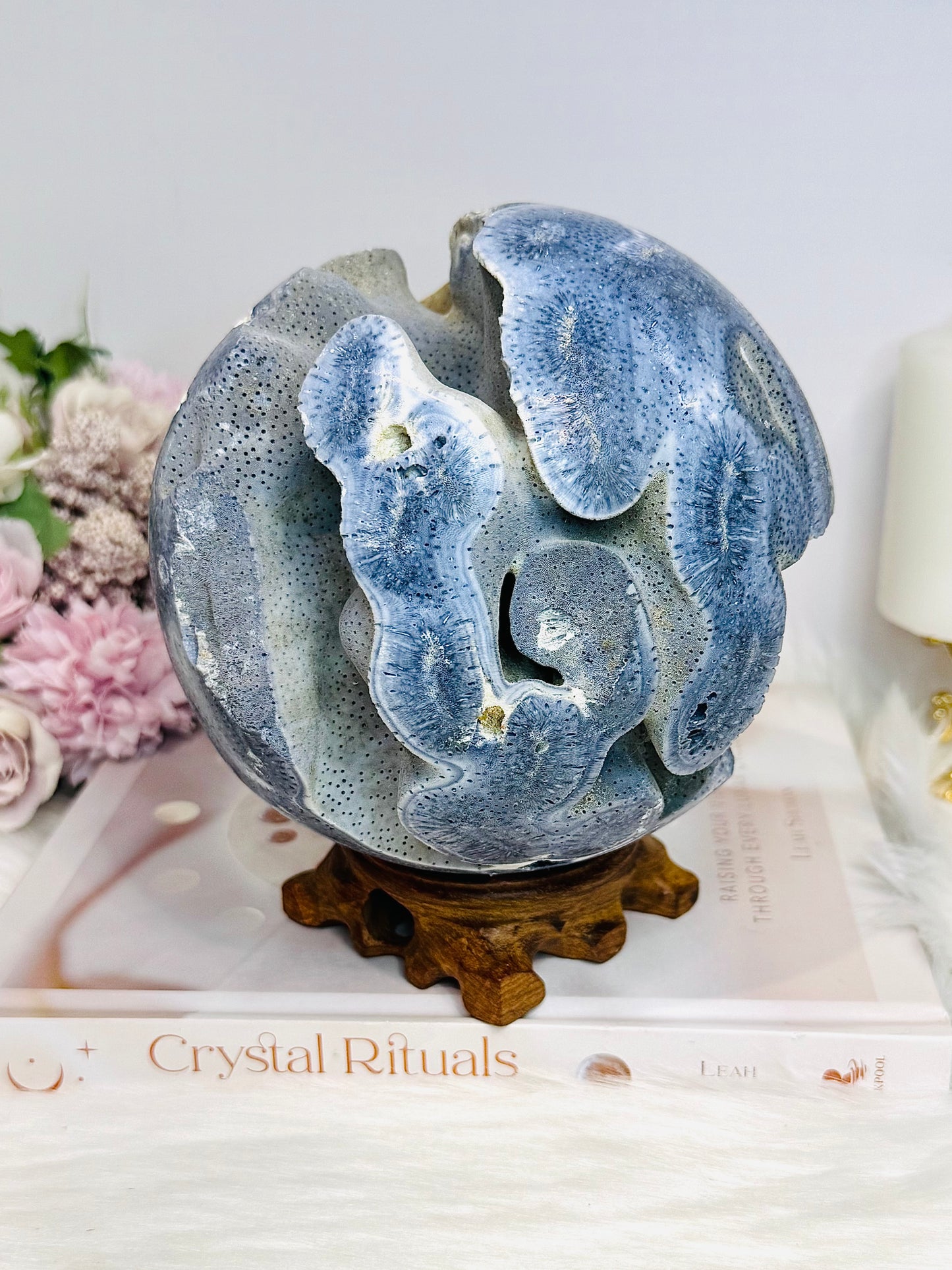 Huge Rare Natural Blue Coral Fossil Sphere 2.16KG