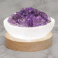 Divine Selenite Fire Bowl / Lamp With Purple Amethyst Polished Tumbles on Large LED Base