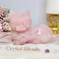 Large Rose Quartz Carved Cat 11cm 488g (Small Chip On Tail)