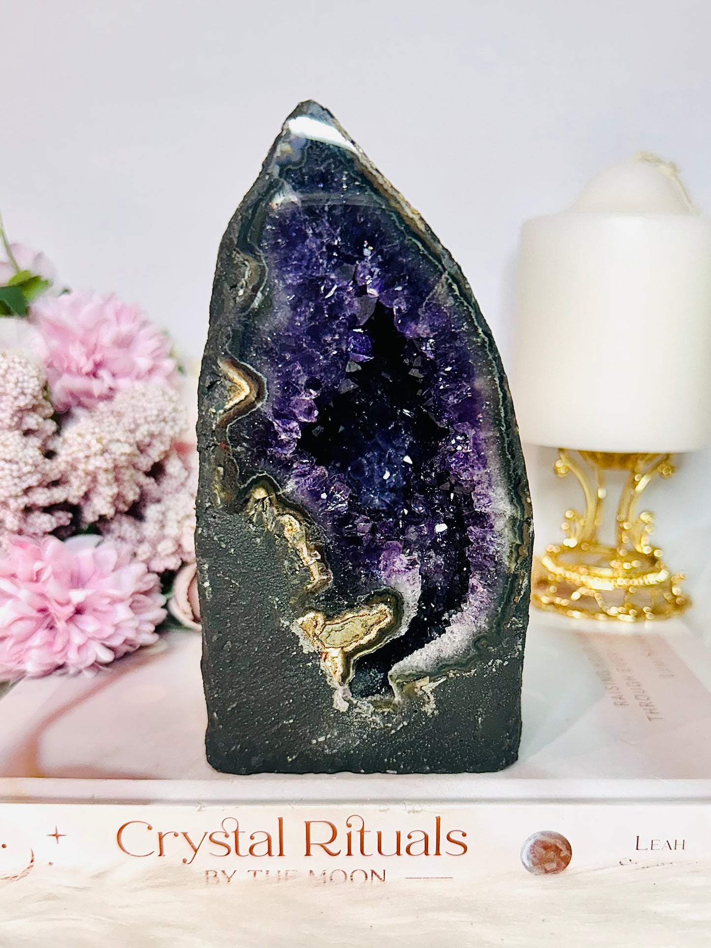 Classy & Truly Fabulous High Grade Large Deep Purple Sparkling Amethyst Cathedral 15cm 925grams From Brazil