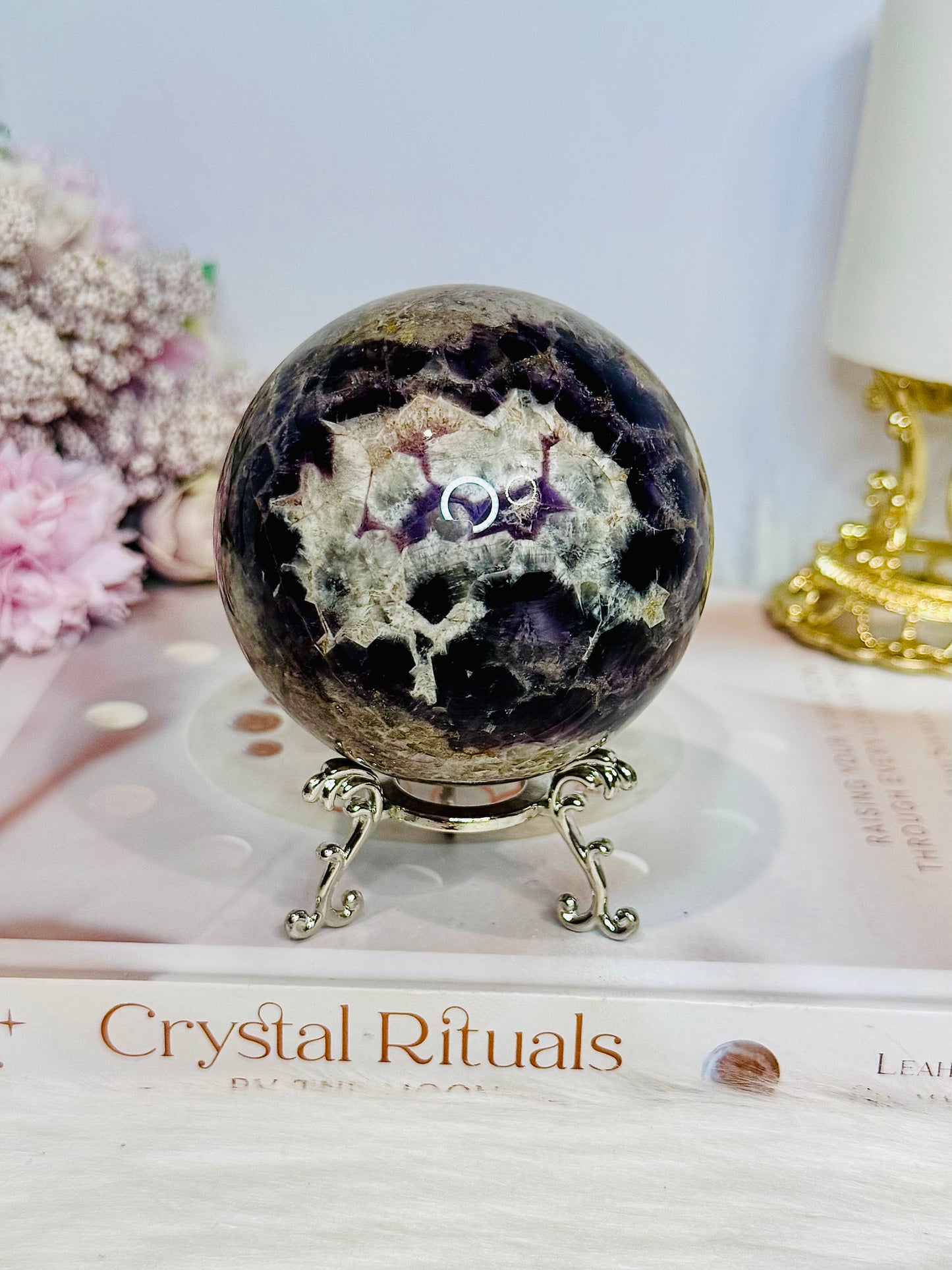 Large Chevron Amethyst Sphere on Stand 550g
