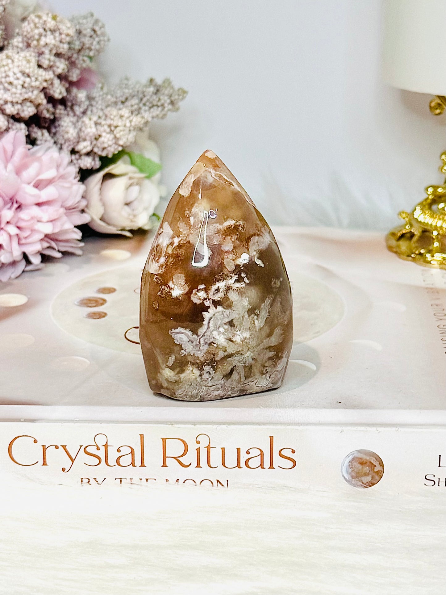 Flower Agate Carved Flame 6.5cm