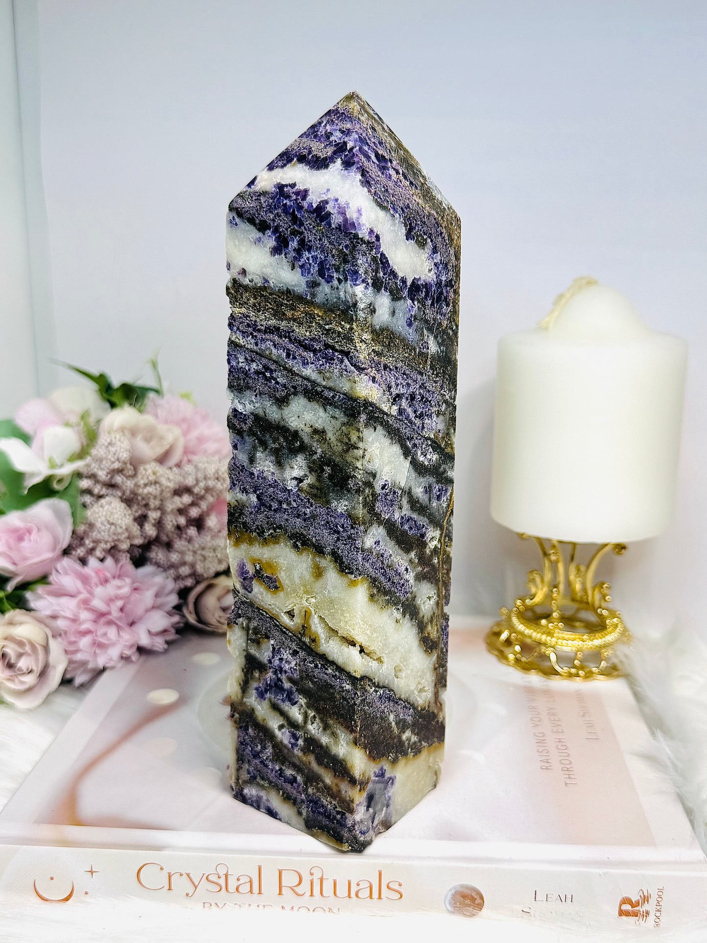 Large Purple Fluorite X Sphalerite Tower 21cm 1.15KG