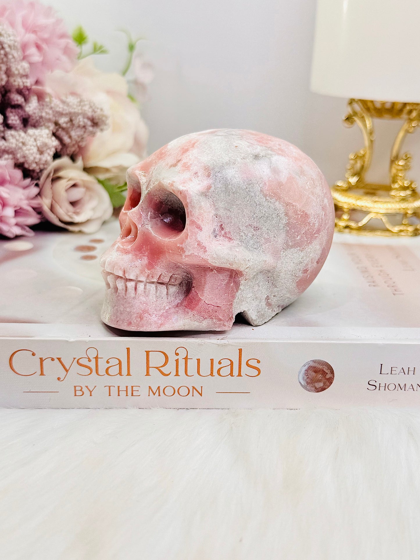 Natural Pink Opal Carved Skull 422grams 8.5cm