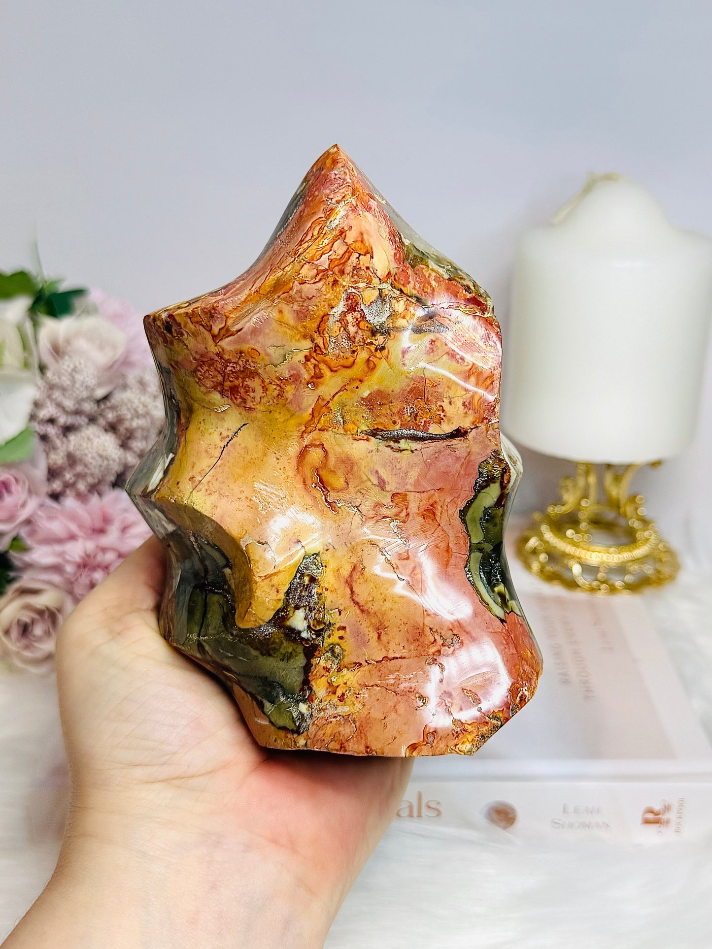 High Grade Ocean Jasper Carved Flame 13cm 1.1KG